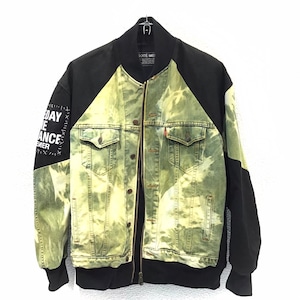 再構築 ブリーチ染めデニム ジャケット BLEACH DENIM MIX BOMBER JACKET GREEN denimbomber04