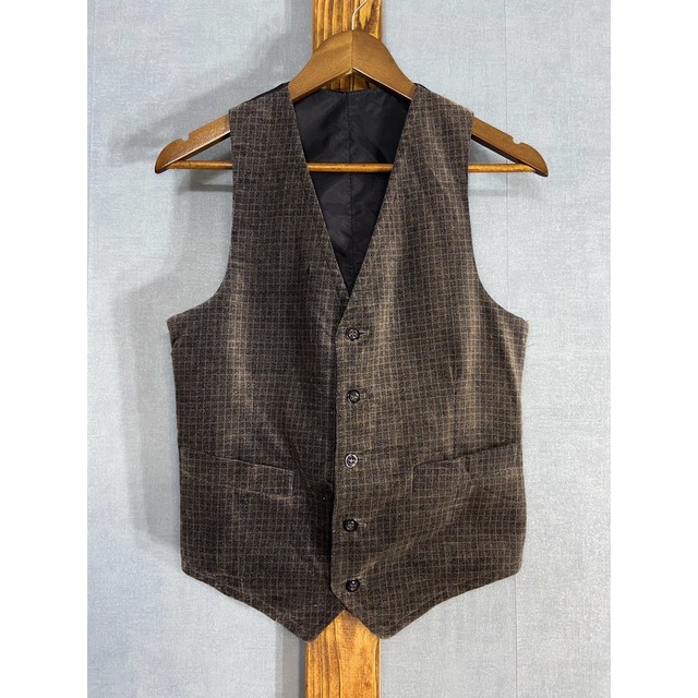 【1940-50s】"French Work" Checked Velvet Vest, With Cinch Back!!