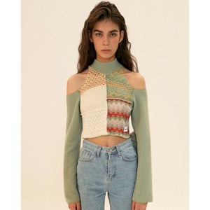 [ODDONEOUT] Patch work off shoulder top_Mint 正規品 韓国ブランド 韓国ファッション 韓国代行 韓国通販 トップス