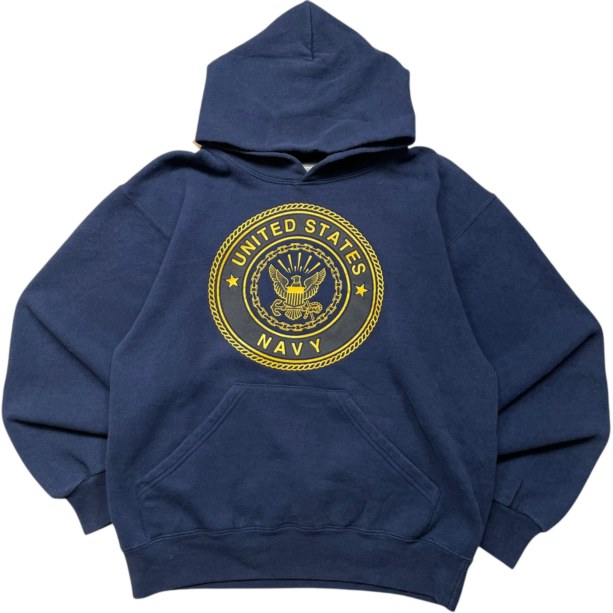 《S》 U.S.NAVY アメリカ海軍 スウェット パーカー 両面プリント ネイビー USA製 no.5197