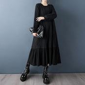 クルーネック プリーツ ロングワンピース 60026