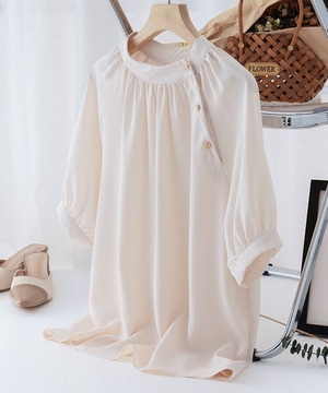 ランタンスリーブ斜めボタン半袖シャツ A00566