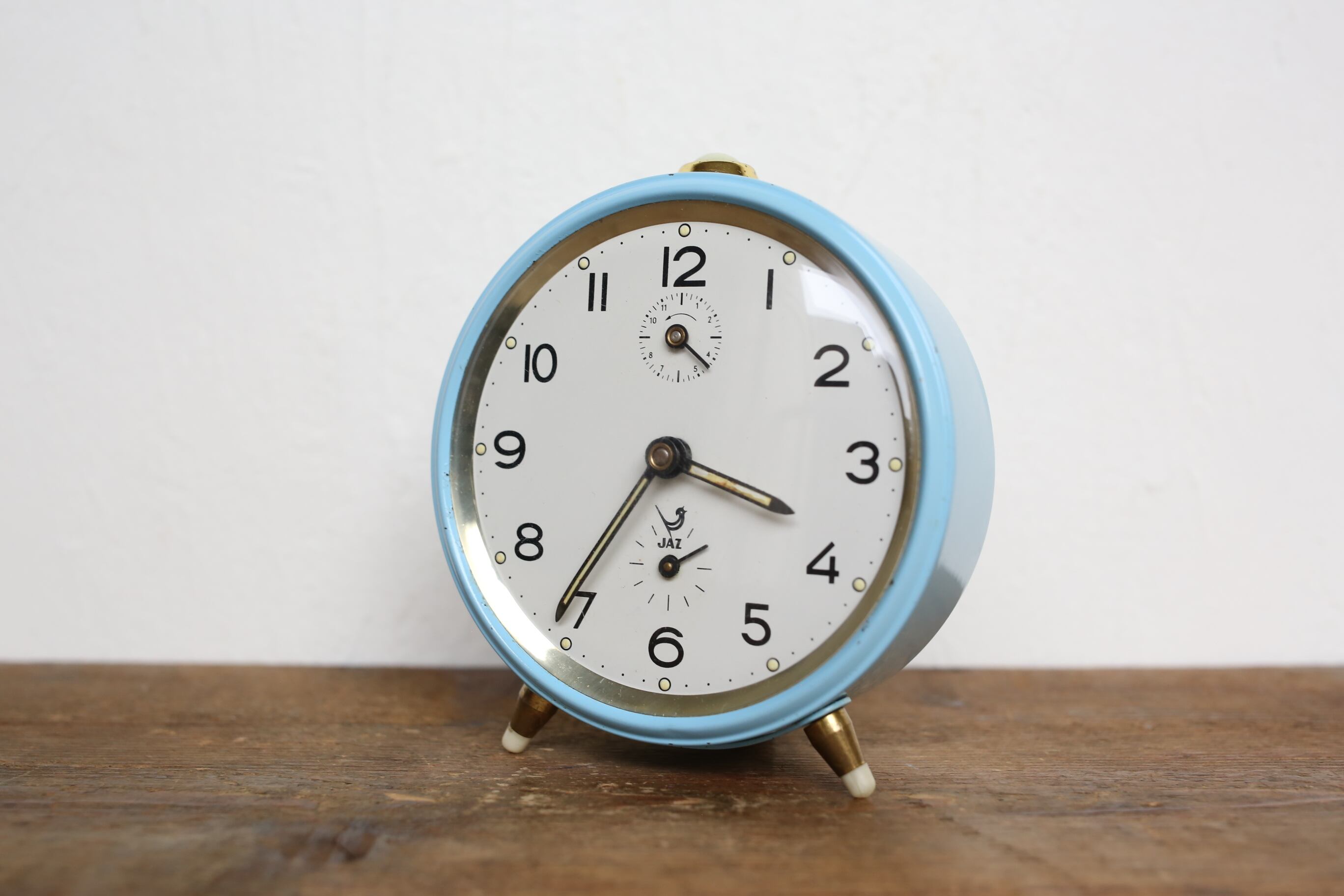 フランス アンティーク ヴィンテージ JAZ 目覚まし時計 水色 N-01242