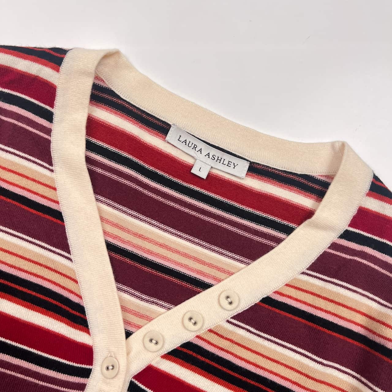 LAURA ASHLEY ローラアシュレイ ボーダー ヘンリーネック 長袖 コットン ニット セーター L/マルチ レディース