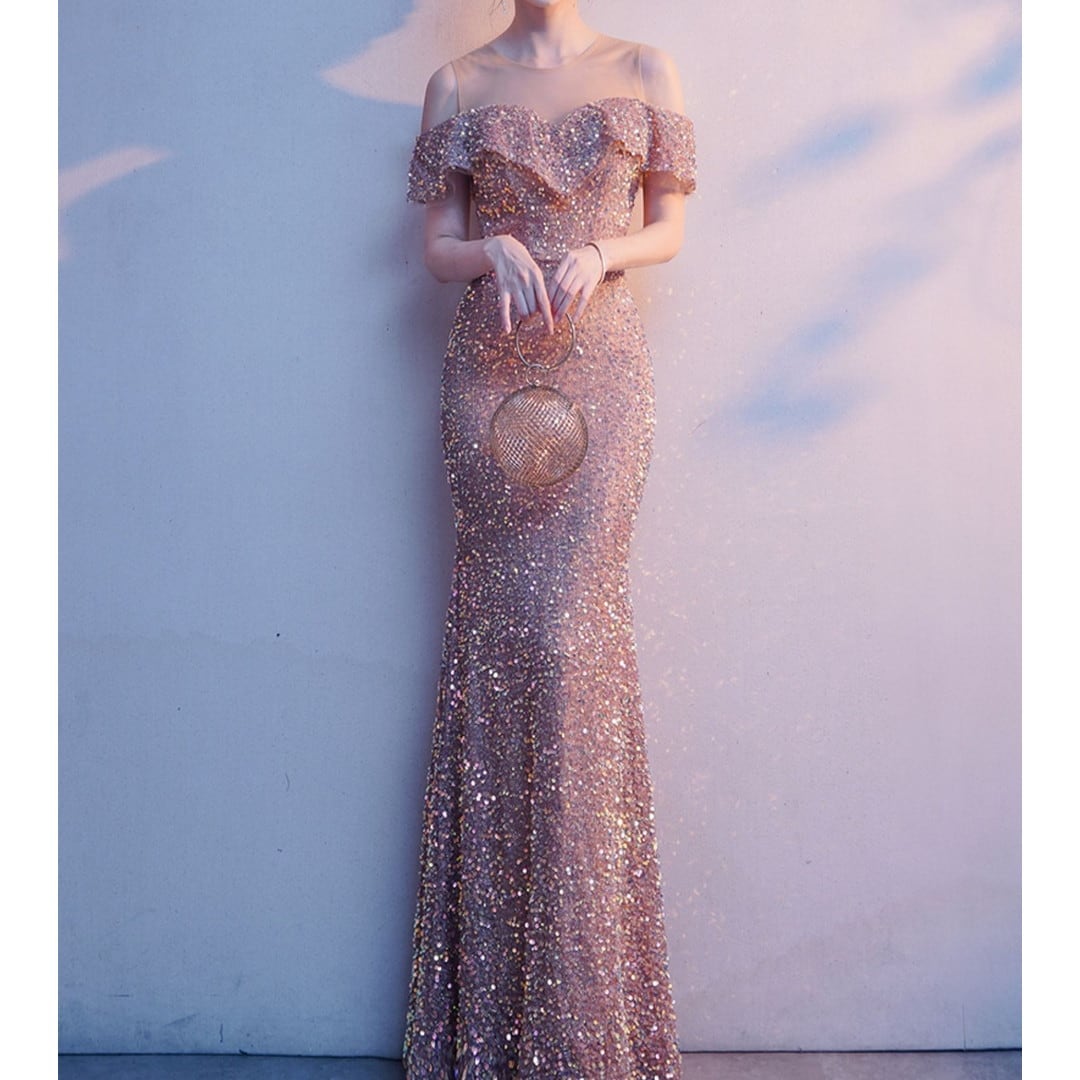 High End Sequined Fishtail Long Skirt Evening Dresses V1982