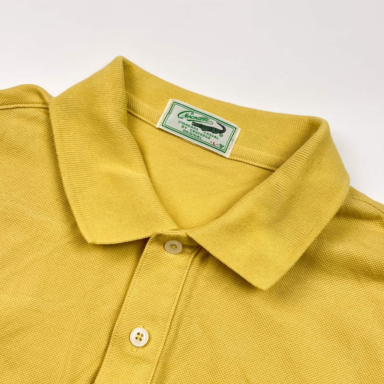 Crocodile クロコダイル 鹿の子 長袖 ポロシャツ L/くすみイエロー系 メンズ