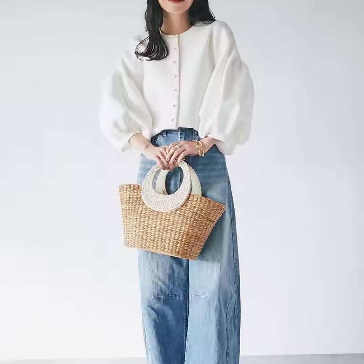 lantern sleeve knit cardigan