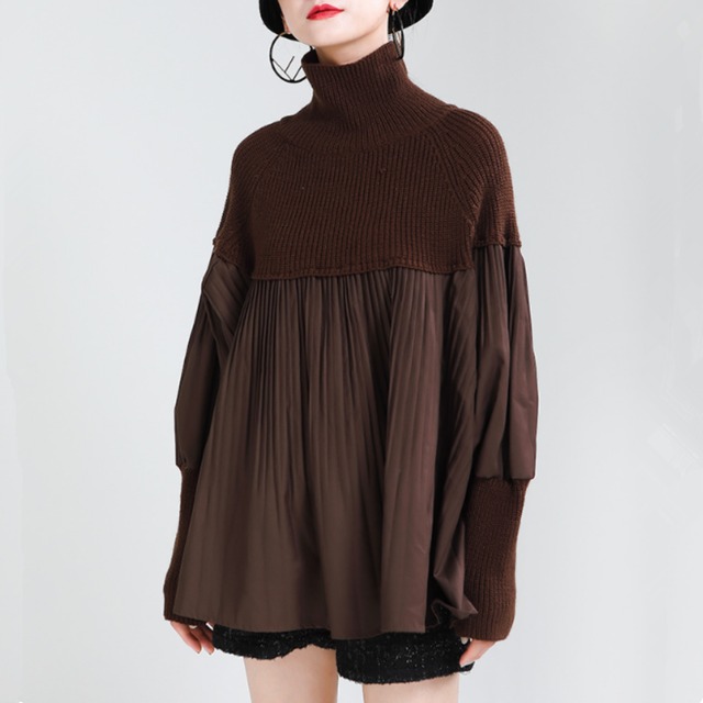 High-neck pleated knit sweater(ME013)