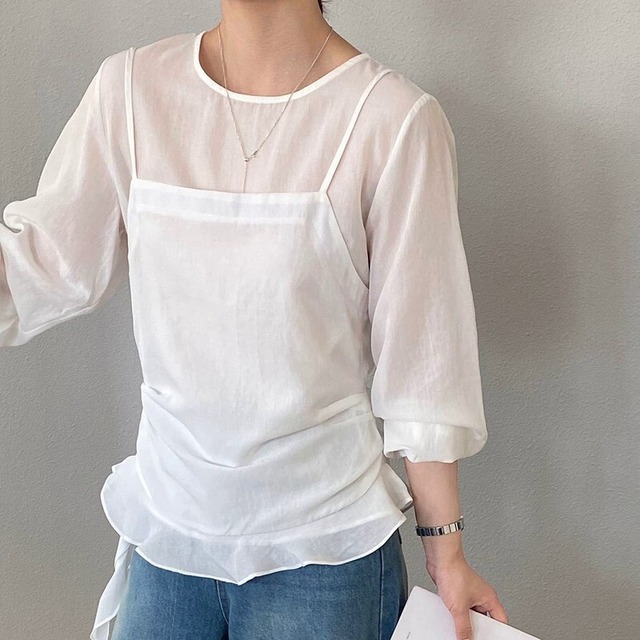 Side Tie Frill Cami ＆ Long Sleeve セット