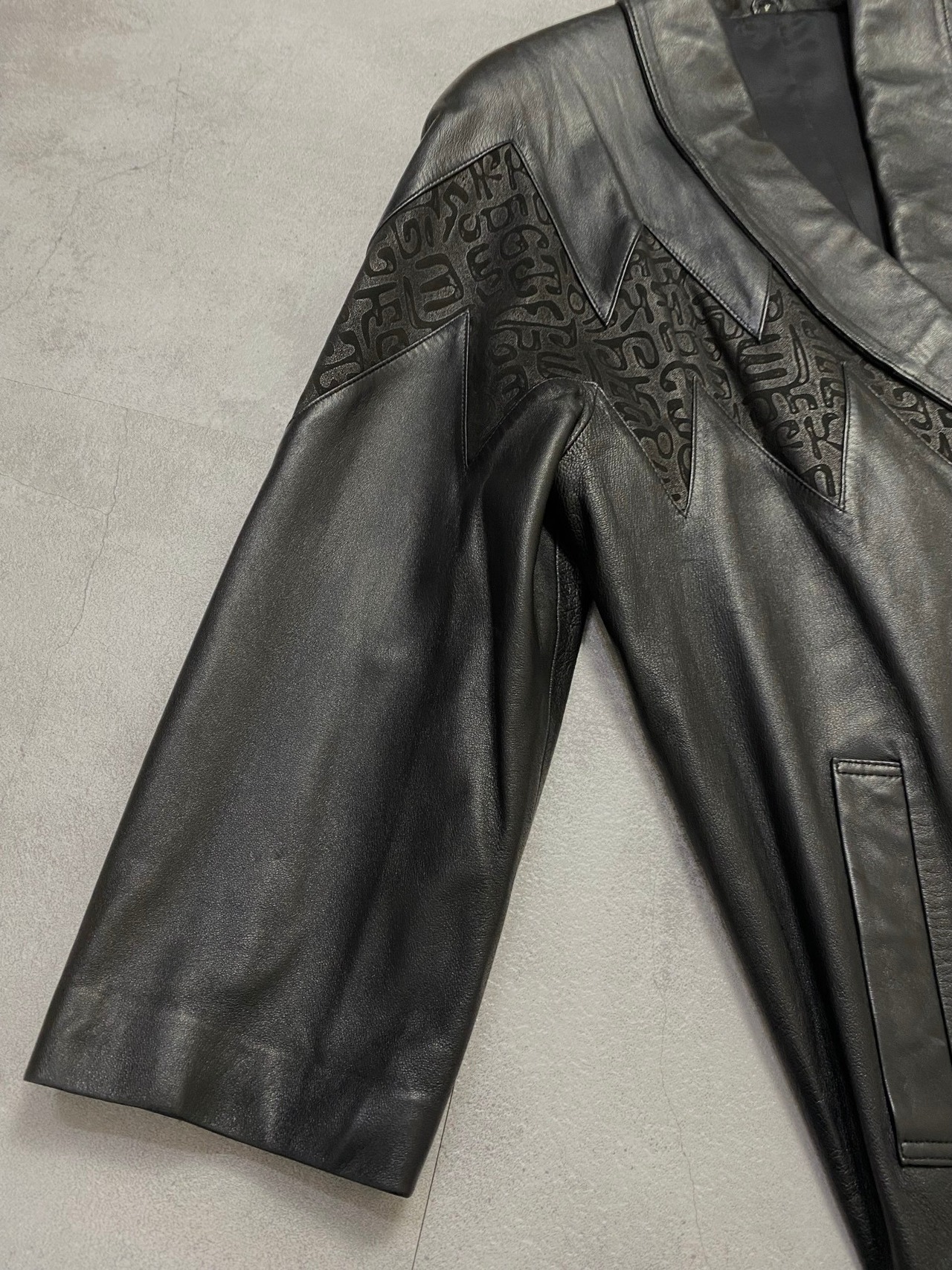 shawl collar design black real leather jacket-3890-12