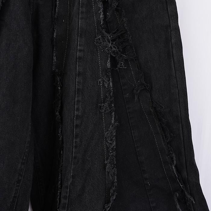 リメイクブラックデニム ワイド フレア ボトム 再構築 M 黒 11419 | fuufu