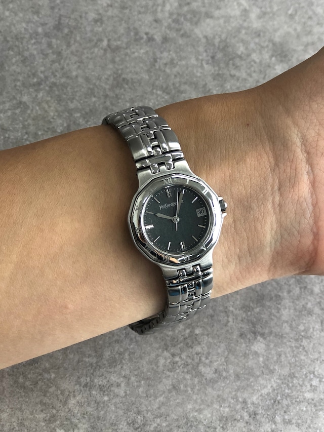 Yves Saint Laurent イヴ・サンローラン 腕時計 シルバー×ブラック ロゴ ステンレススチール クウォーツ 9616-H18636 gzdk85