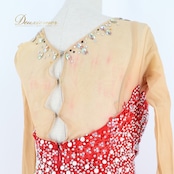 社交ダンス 衣装 スタンダードドレス ドレス ワンピース 赤 フリル レース デモ 競技 ダンス パーティ 発表会 豪華 華やか 真っ赤 上品 レッド系 フリルレース おしゃれ デザイン 競技用 衣装 女性用 パフォーマンス ステージ衣装 ステージパフォーマンス