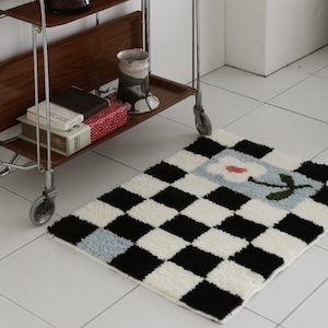 checker board foot mat 2type / チェッカーボード フラワー フットマット ラグ 韓国 北欧 インテリア 雑貨