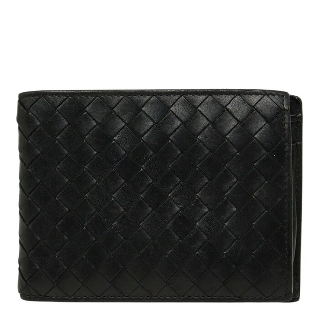 ボッテガヴェネタ イントレチャート 二つ折り財布 113112 ブラック レザー メンズ BOTTEGAVENETA 【中古】