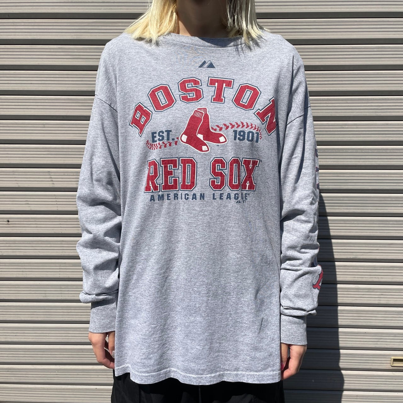 MLB ボストン・レッドソックス チームロゴ プリント ロングTシャツ
