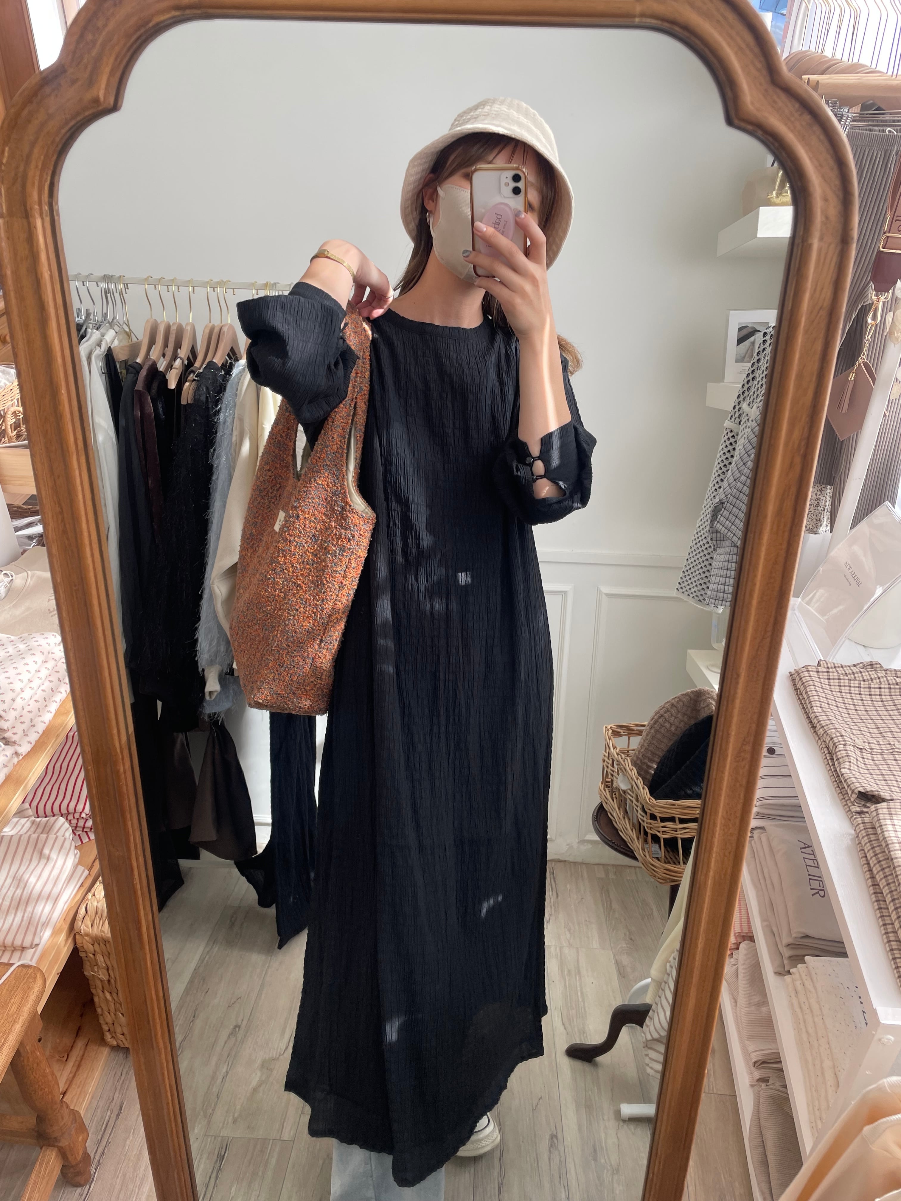 【即納】楊柳Aラインワンピース