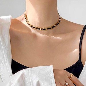 PU & Gold Choker Necklace / 金属アレルギー対応