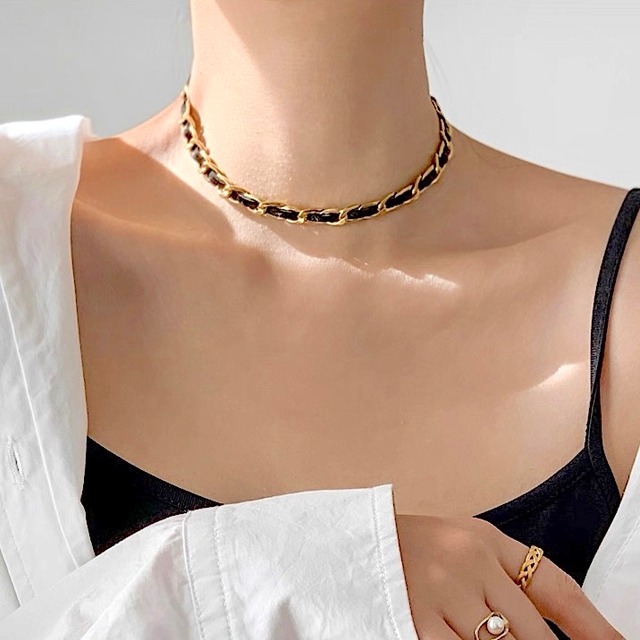 PU & Gold Choker Necklace / 金属アレルギー対応