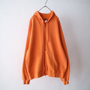 90s' orange color full zip-up sweat parka