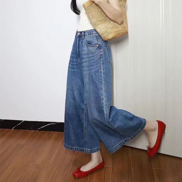 ハイウエスト クロップド丈 デニムワイドパンツ Ln00152