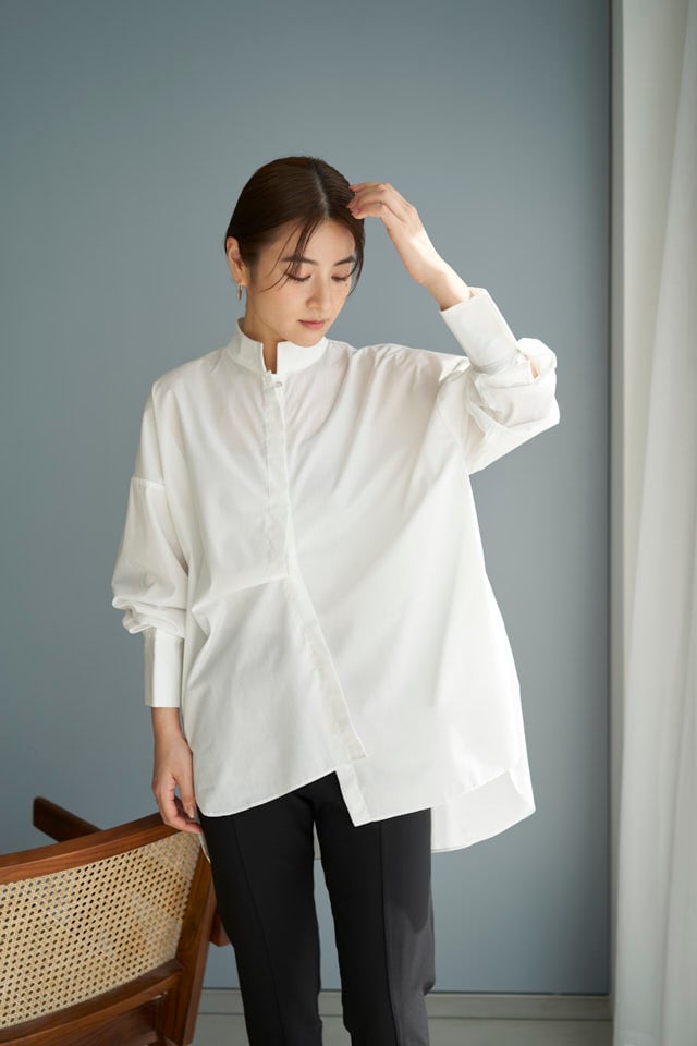 STAND-UP COLLAR OVER SHIRT - WHITE
