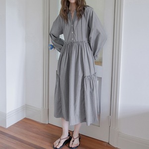 gingham check embroidered long shirt one-piece dress J00066