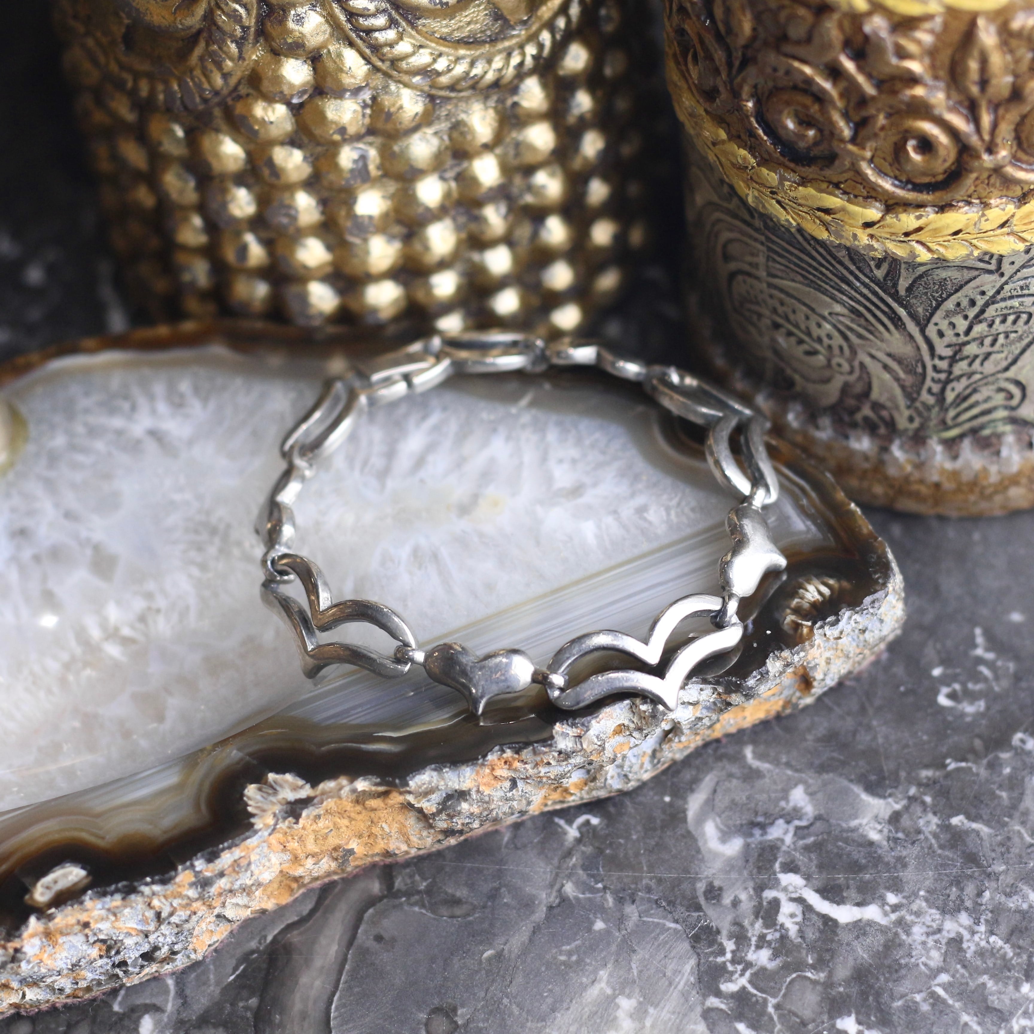 シルバー925 ヴィンテージブレスレット ハート USA VINTAGE HEART DESIGN CHAIN SILVER 925 BRACELET/アメリカ古着