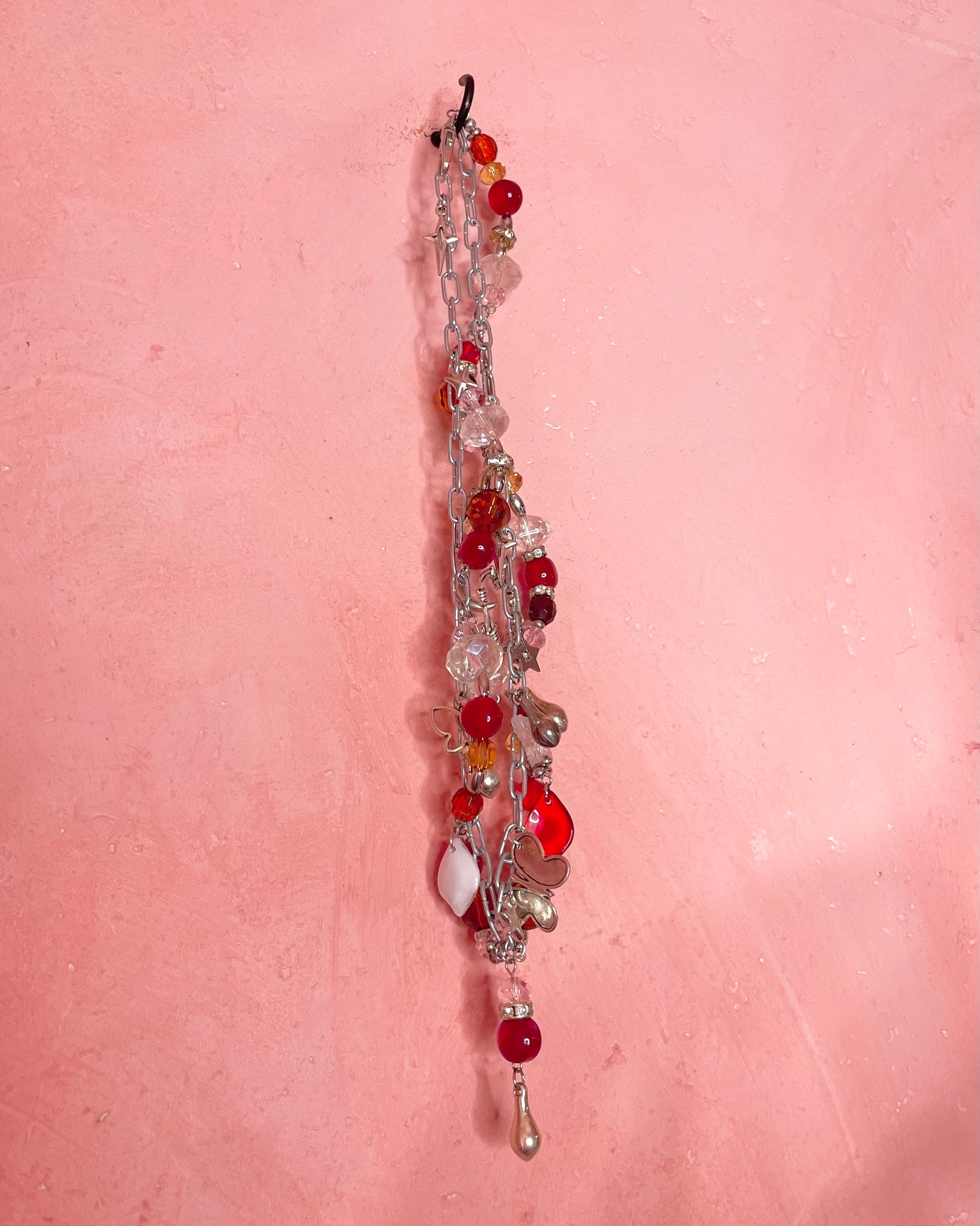 Chunky Charm Necklace 〈Silver red〉