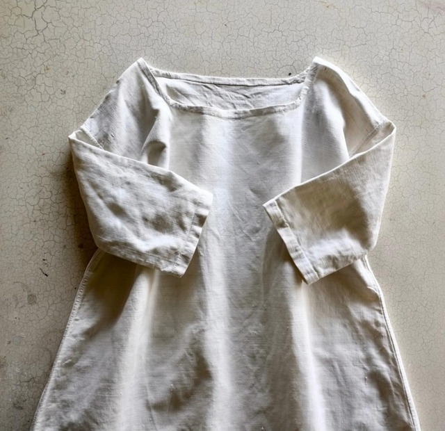 フランスアンティーク 1900s 手織りリネン 修道女的ワンピース