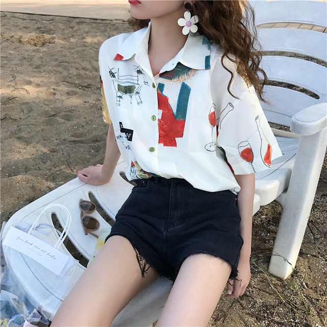 トップス 夏 半袖 韓国ファッション プリントTシャツ 1