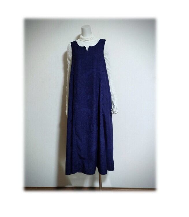 484 1点物 ジャンパースカート テントラインワンピース 大島紬 花柄