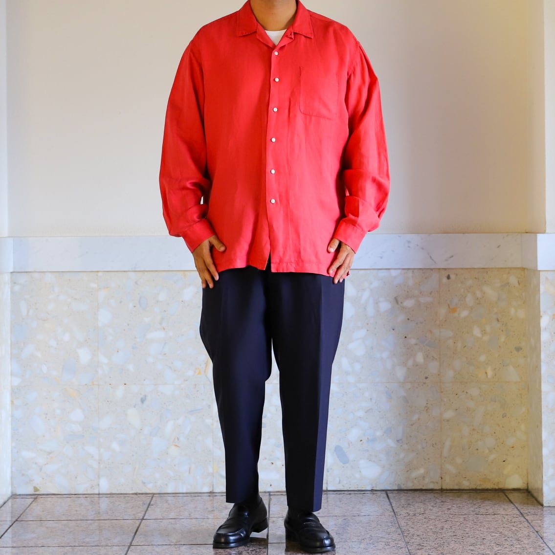 極美品】90s Ralph Lauren special linen silk open collar shirt