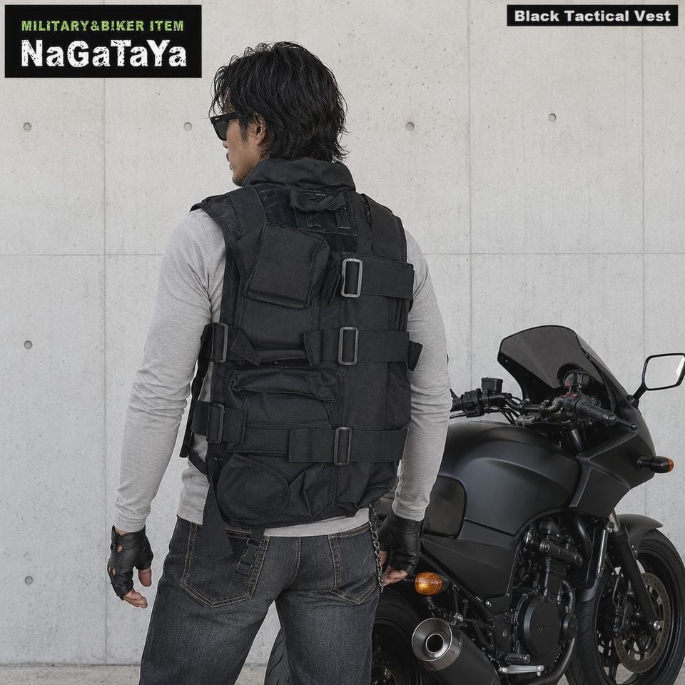 新品 ミリタリー タクティカル ベスト ブラック フリーサイズ ポリス