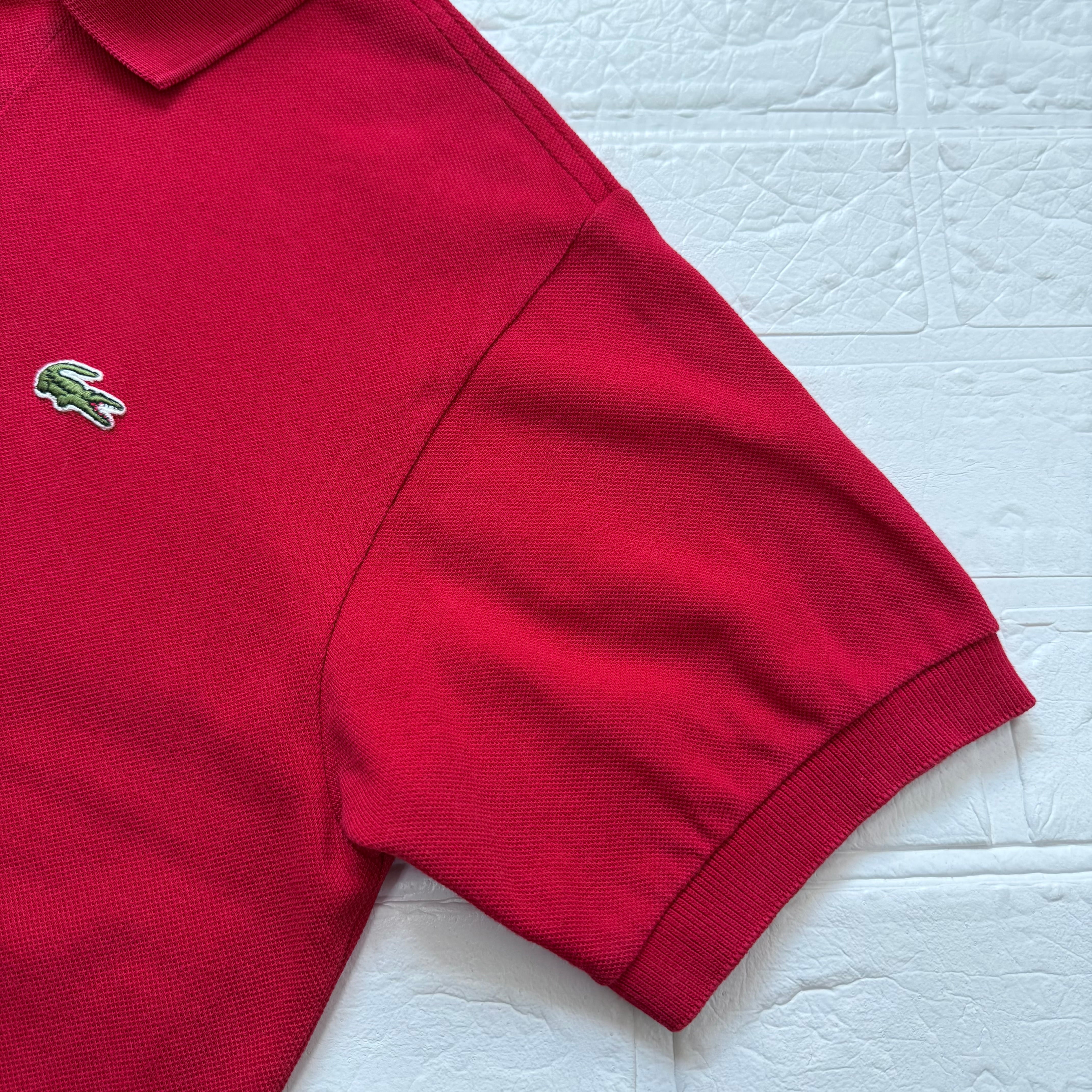 LACOSTE 70s フランス製 コットン 鹿子 半袖ポロシャツ レッド サイズ