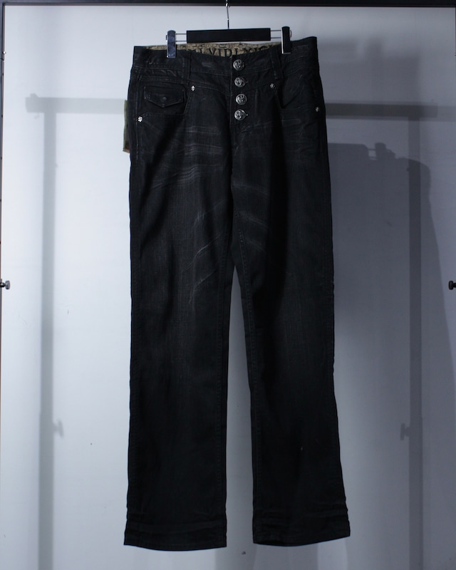 【Caka BLACK】“J.Steger” Gothic Design Dead Stock Black Denim Pants
