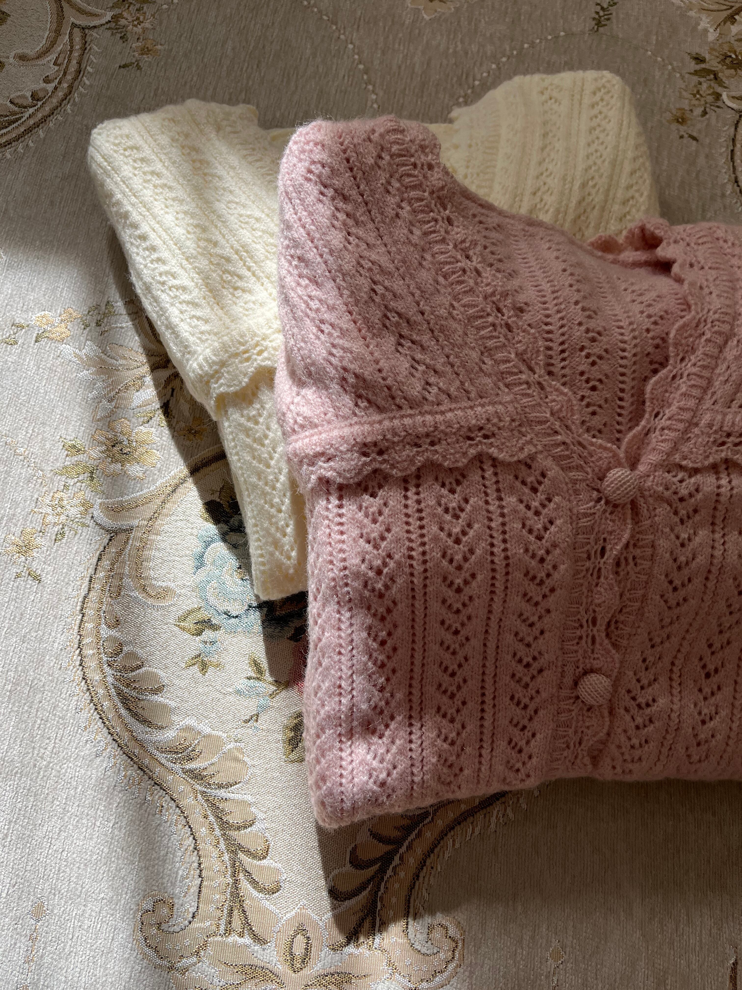 【LAST2】sailor crochet cardigan-PINK