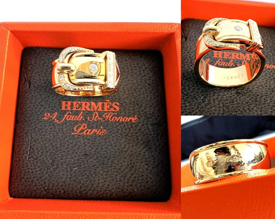 HERMES エルメス K18 YG ゴールド ブックルセリエ ダイヤモンド リング