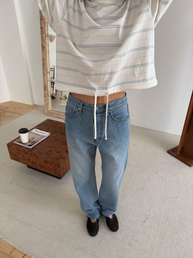 Drawstring Hem Stripe Long Sleeve T-shirt
