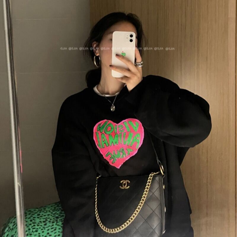 スタイルルーズブラックベルベットセーター コート オータムプルオーバー トップス ロング 秋物 モンロー21508390728