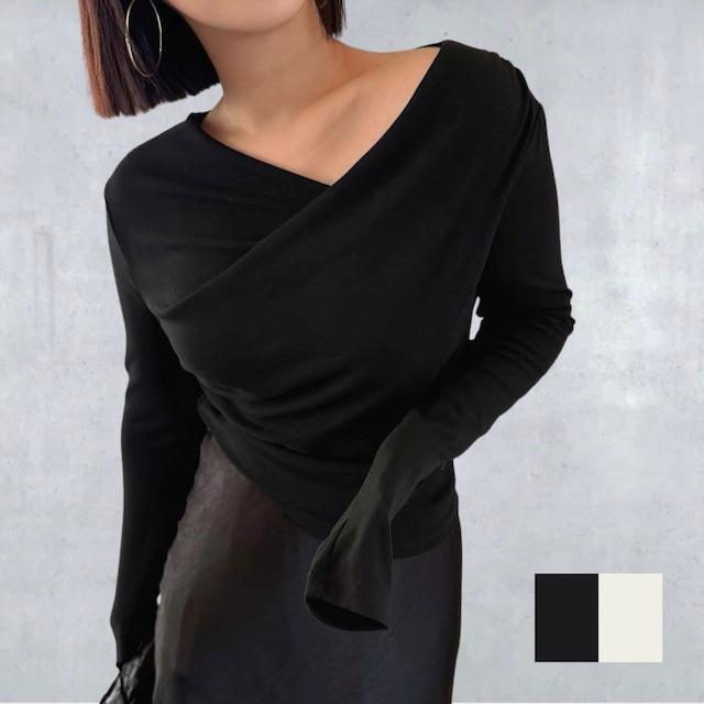 アシンメトリードレープショートトップス【2col】　0564