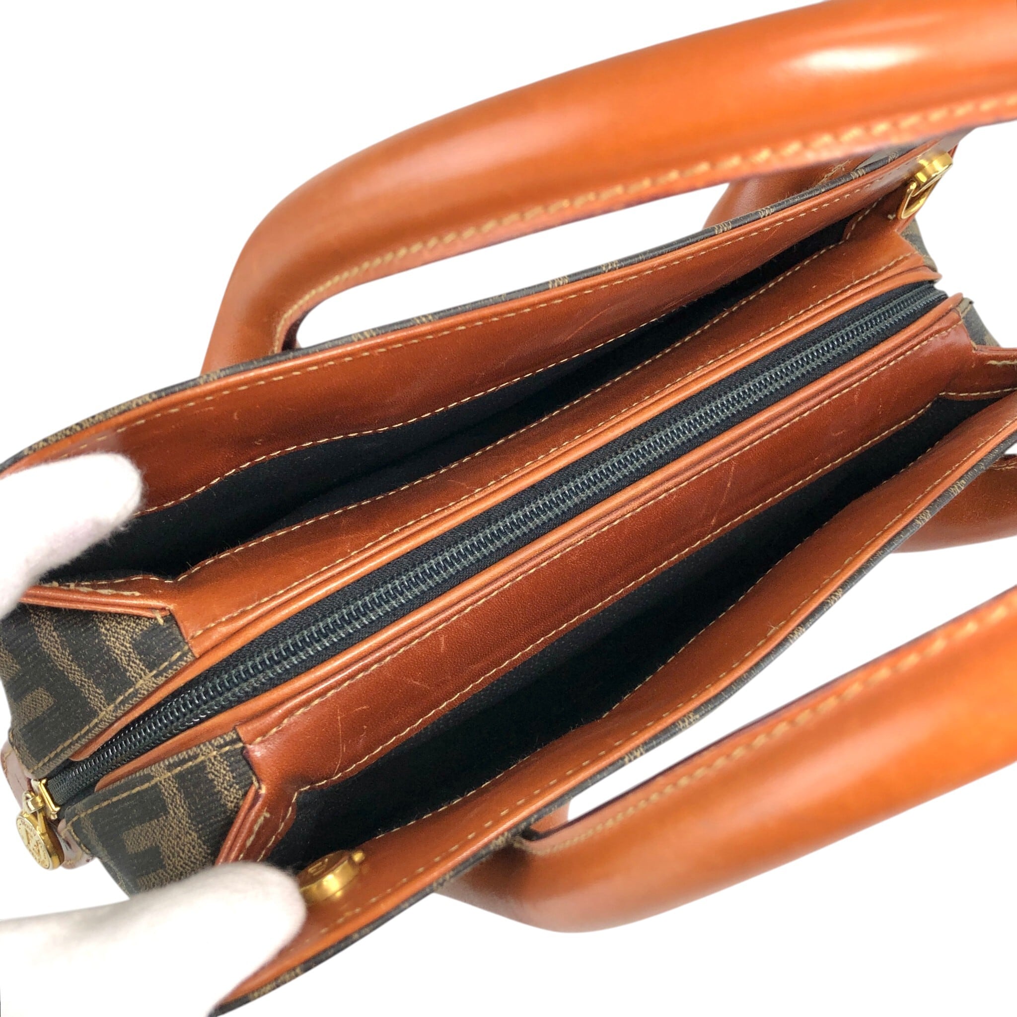 FENDI フェンディ ズッカ ハンドバッグ ブラウン ロゴ PVC レザー