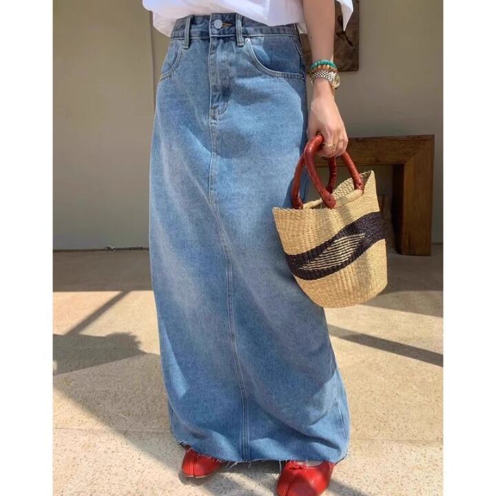 【AAKE】CUT-OFF LONG DENIM SK Cut-off denim long skirt S1921 | sou sou