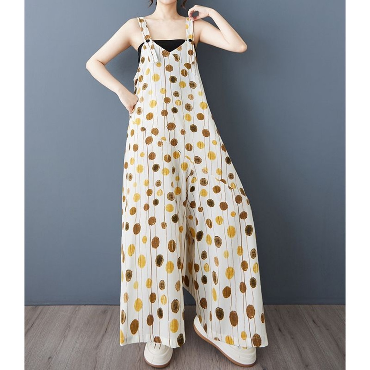 ドット柄 サロペット ワイドパンツ  30110