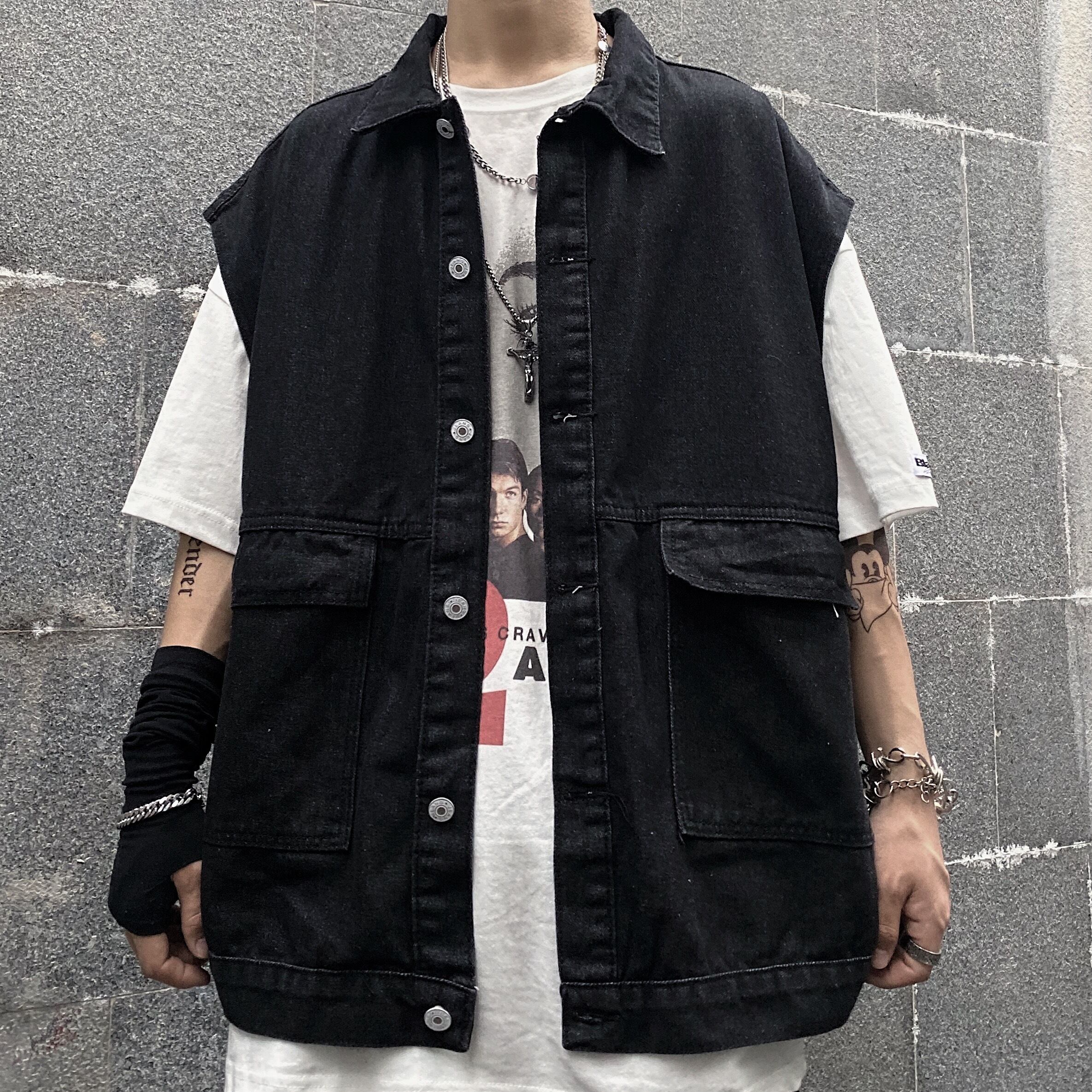 送料無料】KOREA ルーズベストノースリーブジャケット メンズ