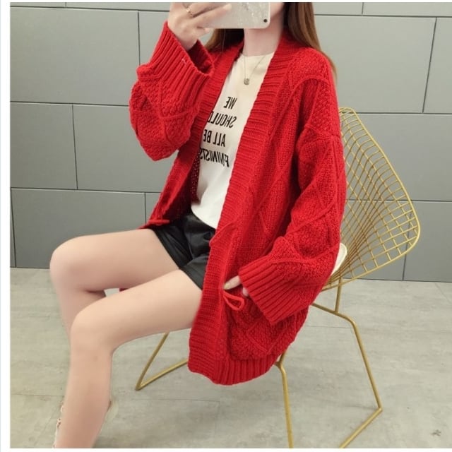 赤色 長袖カーディガン 楽天市場】Fanaka ニットボリューム袖カーディガンレディース 秋