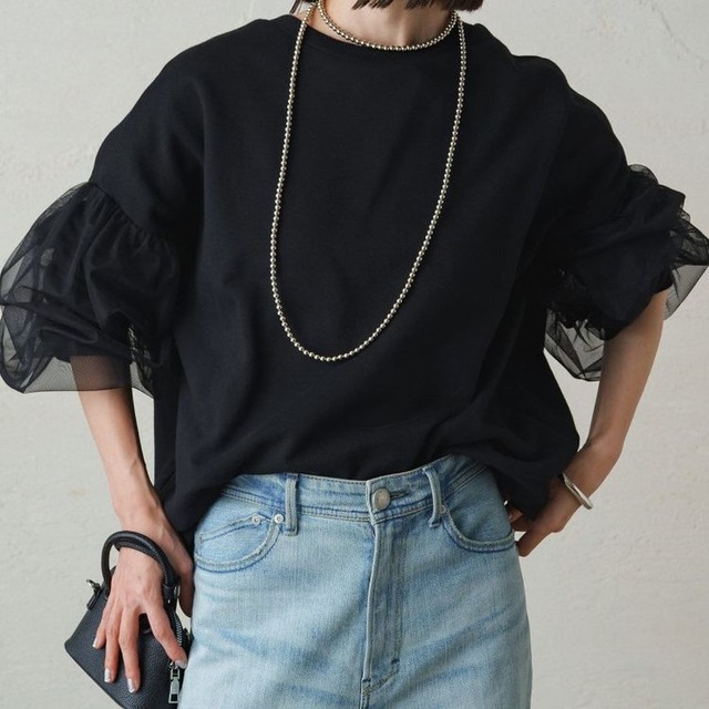 2color チュールスリーブ スウェット プルオーバー 24194