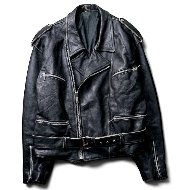 Vintage faded leather double riders jacket