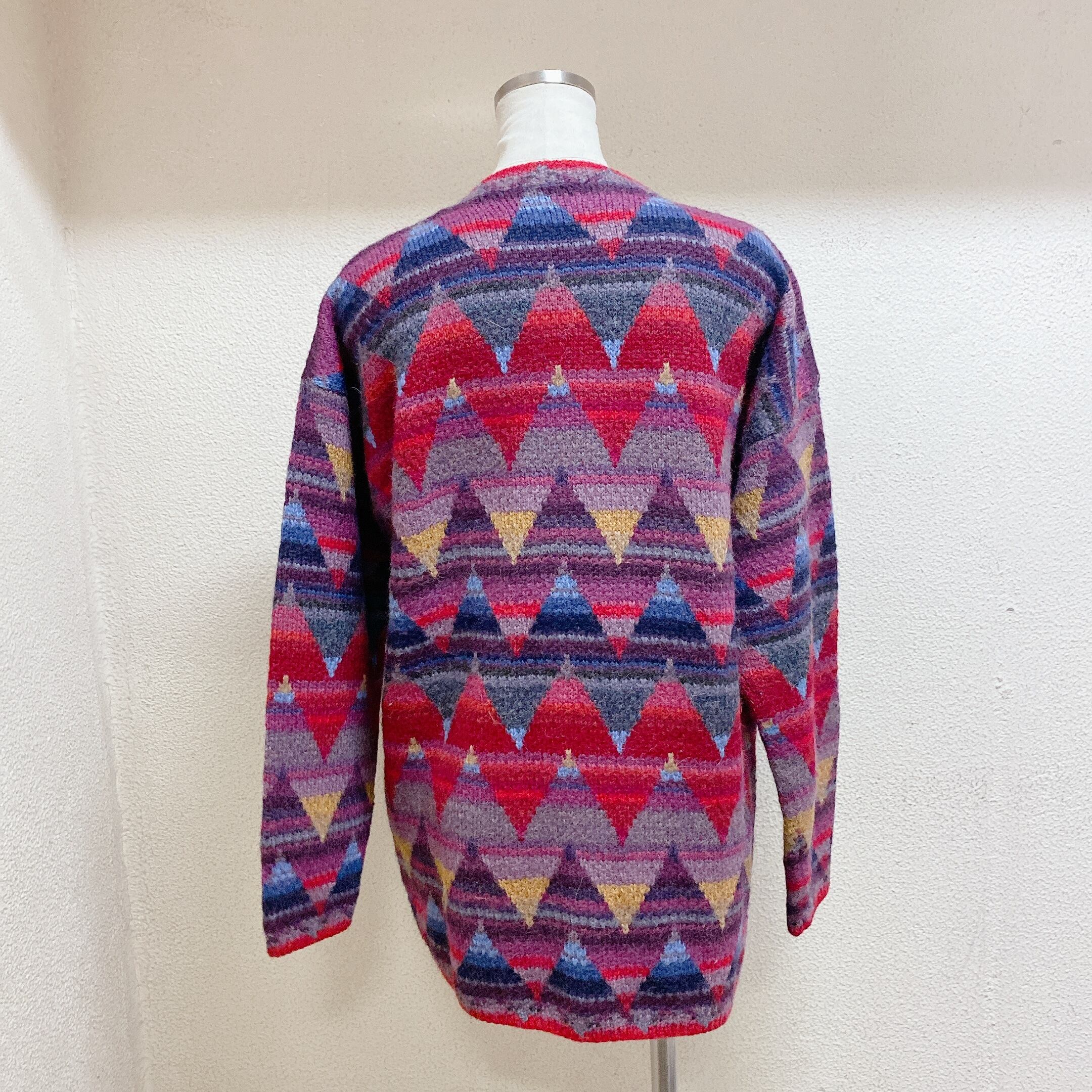 ヴィンテージ ニットカーディガン 赤 紫 グレー vintage knit cardigan 