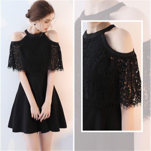 結婚式ドレス 大きいサイズ 2XL 小さいサイズ XS オフショルダー スリムフィット ショートスカート 半袖 エレガント レース イブニングドレス お呼ばれ Aラインスカート ホルターネック